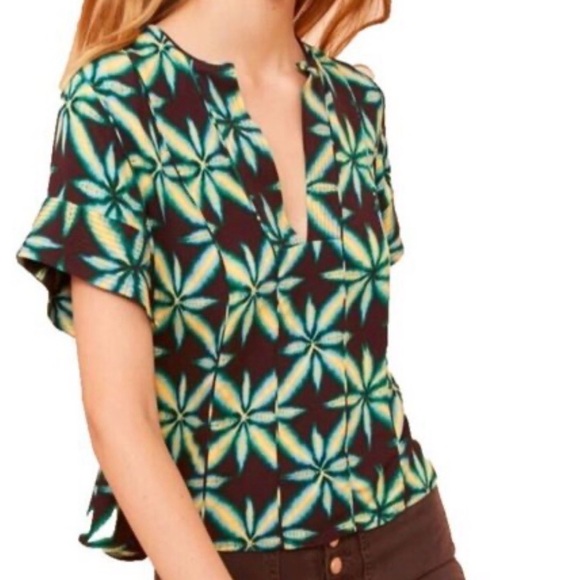 Ulla Johnson
Rosie Olive Leaf-Print Short-Sleeve V-Neck Top Size 6 - Picture 1 of 2